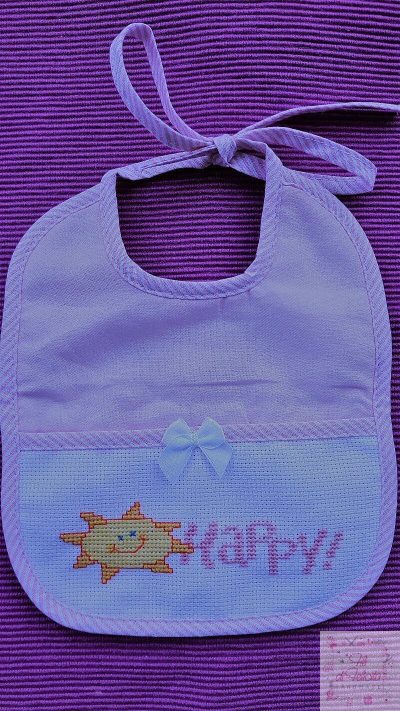 Bavaglino happy con sole - Bavaglini punto croce