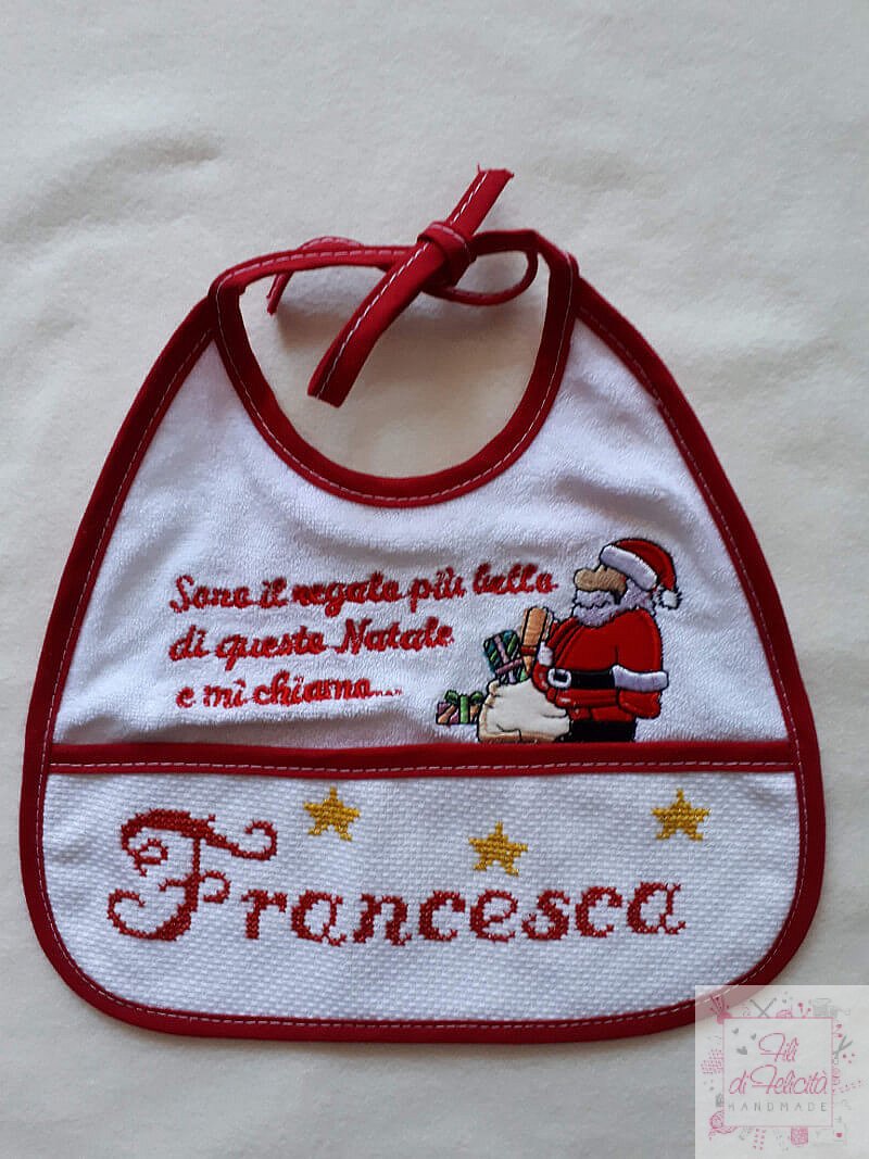 Bavaglino primo Natale Francesca - Bavaglini punto croce